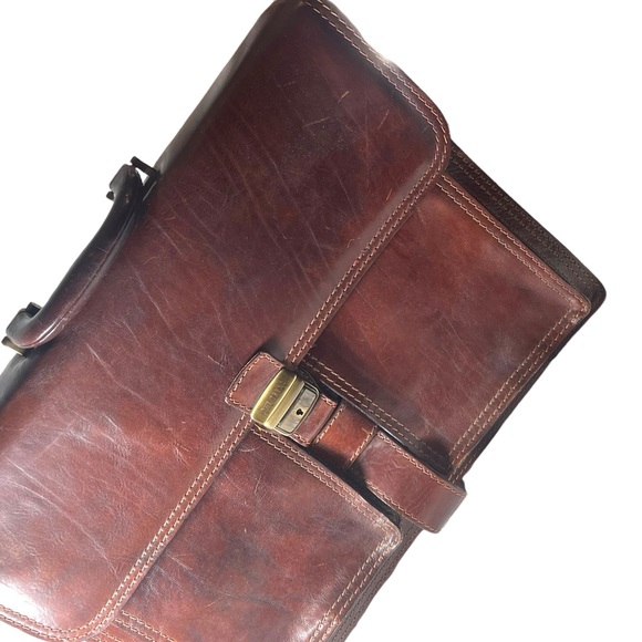 Vintage THE TREND Italian Italy honey Leather briefcase multi pocket distressed - Picture 4 of 11